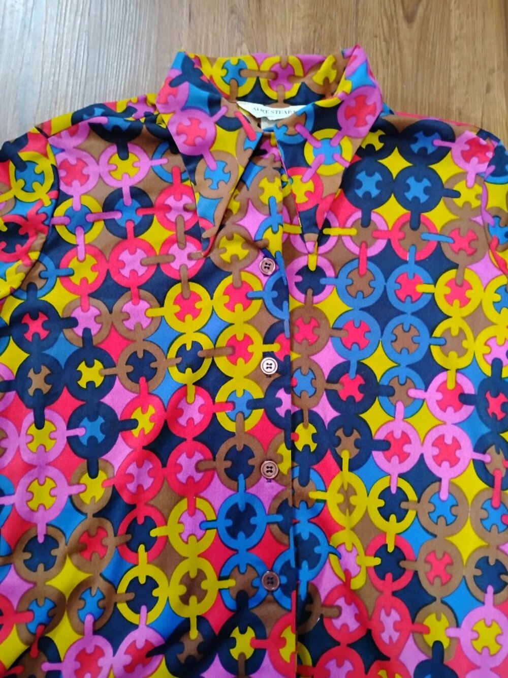 Vintage Alice Stuart Psychedelic Tiles Polyester Disco Shirt